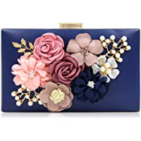 Milisente flor bolsa de noche mujer bolso de boda elegante embrague (Azul)